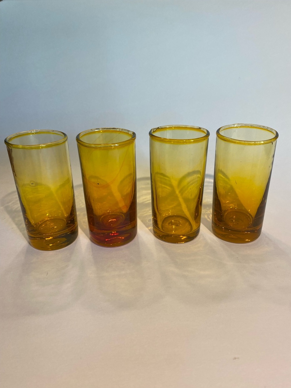 Set of 4 Vintage Hand Blown Amber Ombré Shot Glasses — Mexican Artisan Glassware